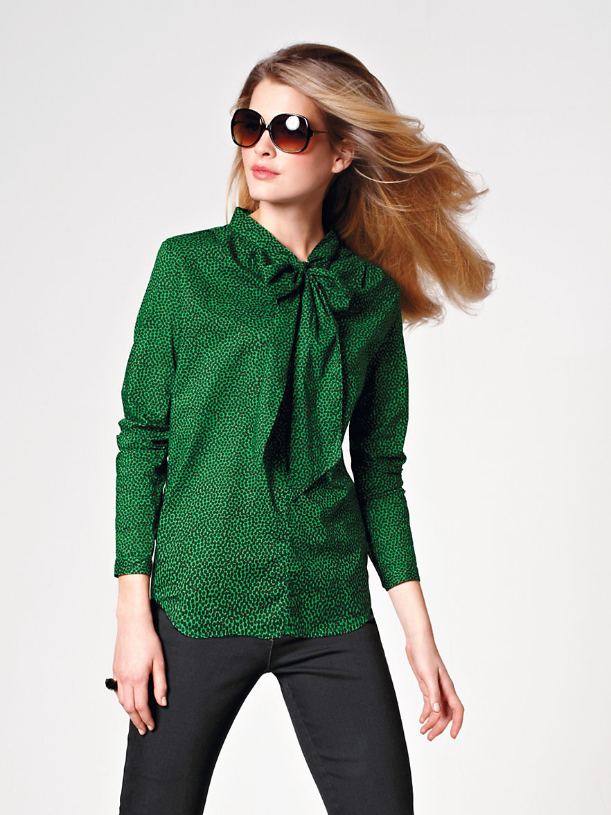 0039 italy blouse met kraagstrik groen/bruin